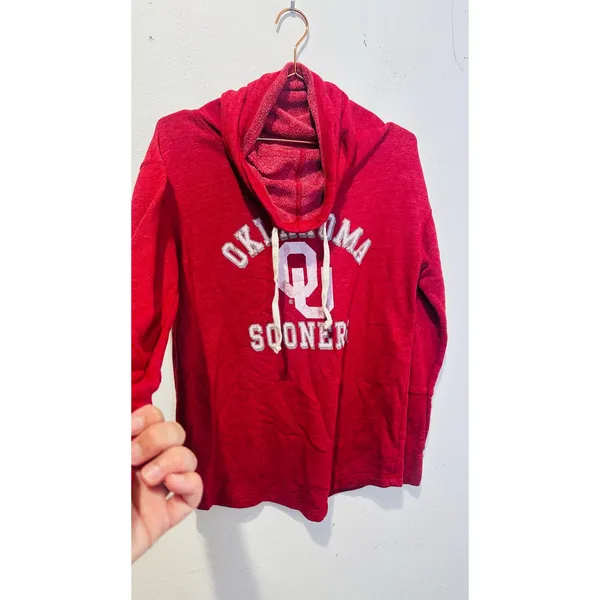 THE ORIGINAL RETRO BRAND Crimson Red Cowl Neck Pullover Distressed OU sz Large - Image 4