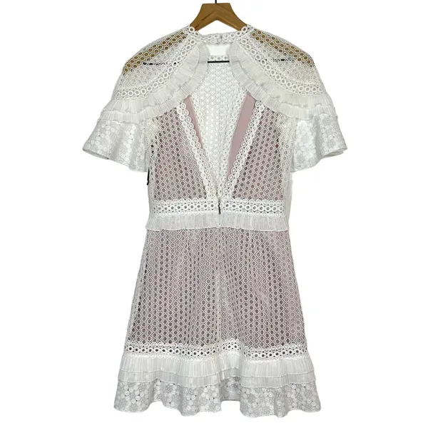 NEW Saylor Luka Mini Dress Women's Size Small White Floral Lace High Neck Lilac - Image 4