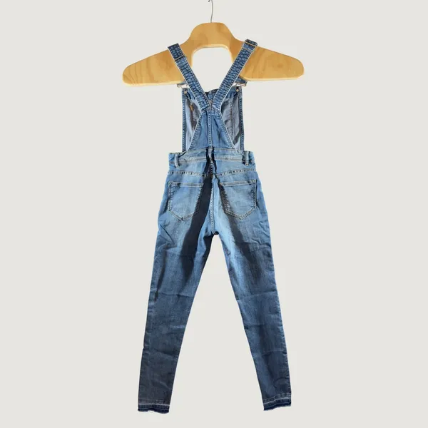 20 | Divided Boho Blue Denim Skinny Overalls Side Zip‎ Raw Hem Womens Size 0 - Image 2