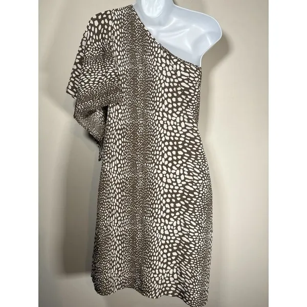 One‎ Shoulder Animal Print Mini Dress Brown White Quiet Luxury Old Money Size XS - Image 5