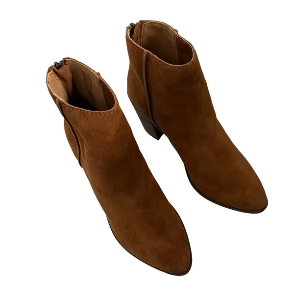 BP. Heath Suede Leather Ankle Boots Cognac Brown Sz 8.5 Block Heel Western Boho - Image 3