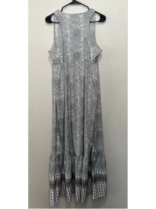 World Market Paisley Floral Boho Tiered Maxi Sleeveless Dress With Ruffled Hem - Image 6