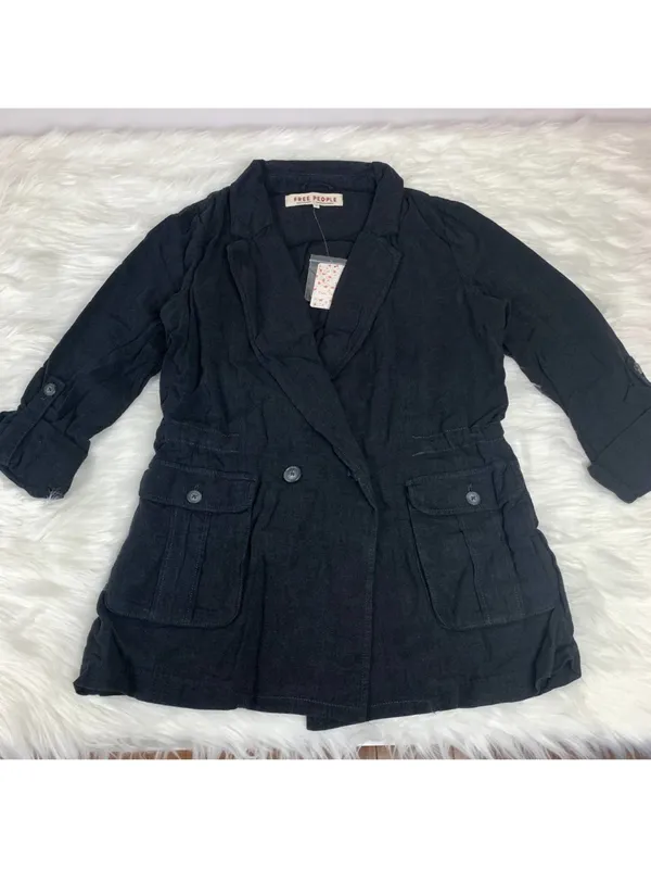 NEW Free People Linen Blend Charly Blazer SIZE MEDIUM MIDNIGHT NWT - Image 8
