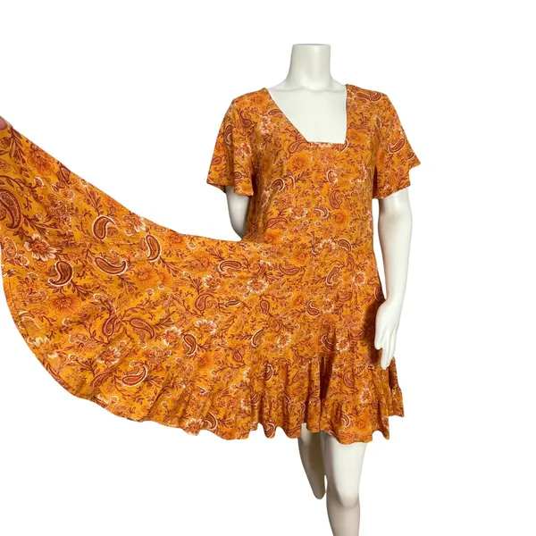 Patrons of Peace Babydoll Dress Paisley Floral Mini Women Sz Large‎ Boho Tiered - Image 3