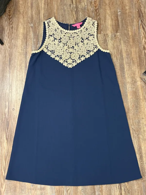 Lilly Pulitzer Navy Nala Shift Dress 4 Gold Crochet Lace Neckpiece Preppy Summer - Image 8