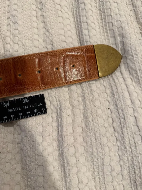 Forenza Vintage Genuine Leather Embossed Brown Belt with Brass Hardware Size L - Image 7