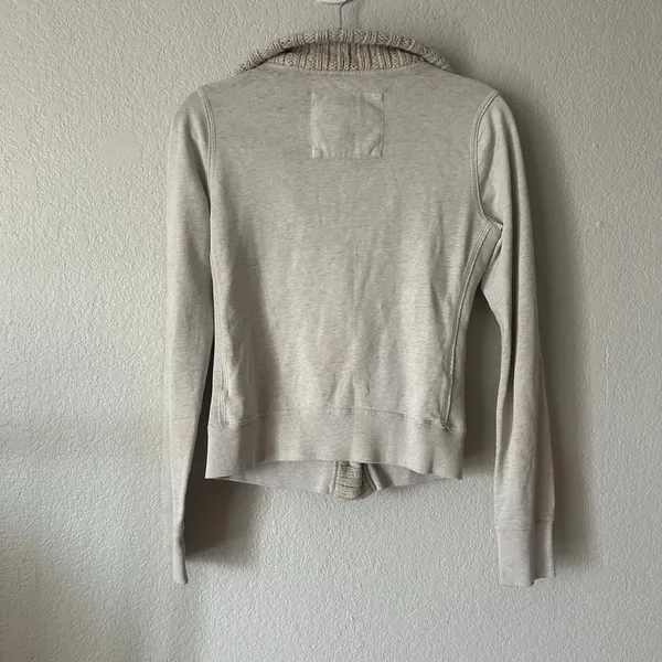 Y2k Abercrombie & Fitch Button Up Chunky Knit Collar Sweatshirt Cardigan Beige - Image 2