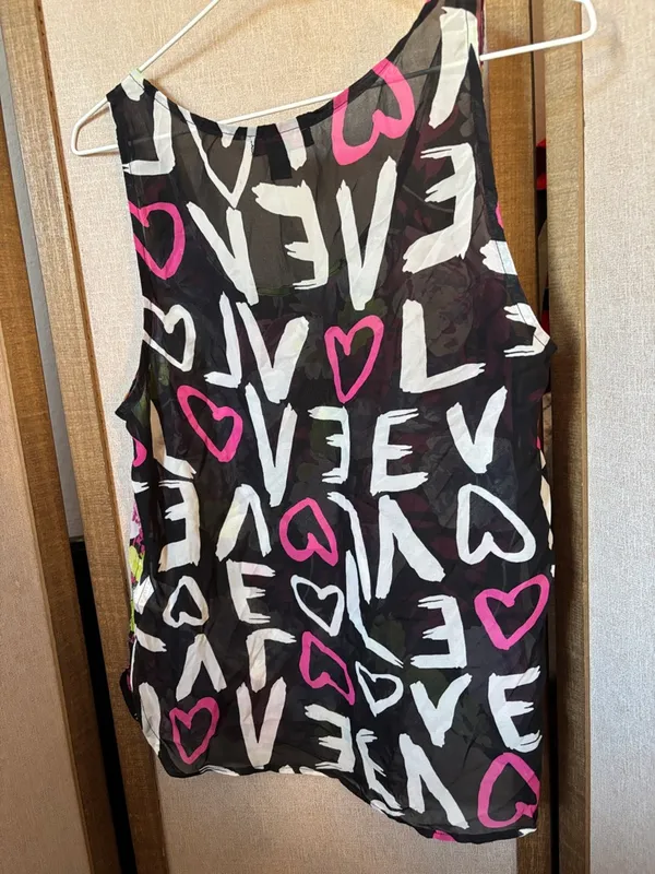 Material Girl Black Floral Sleeveless Tank Top - Pink, Purple & Green Sheer Lrg - Image 4