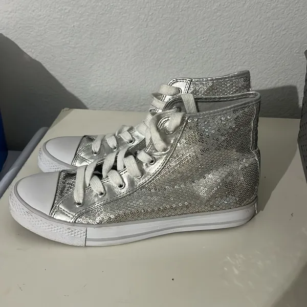 Gotta Flurt Women’s Silver Sequin Disco 2 Hi Top Sneakers Size 9 - Image 5