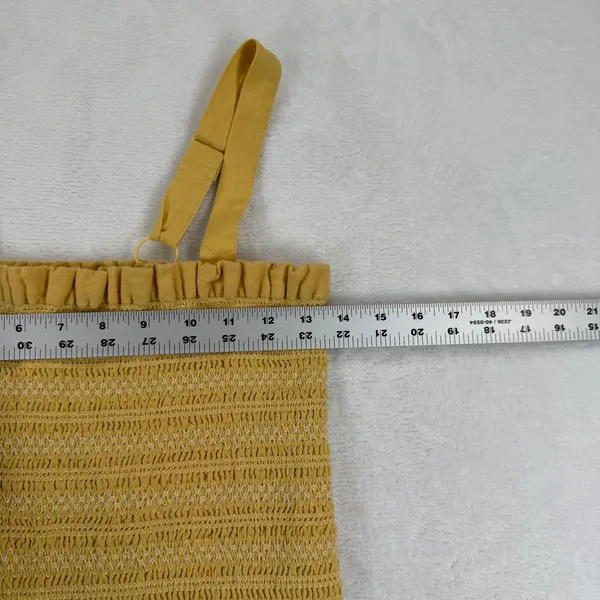 American Eagle Yellow Smocked‎ Cotton Linen Ruffle Mini Dress Small 6477652458 - Image 3