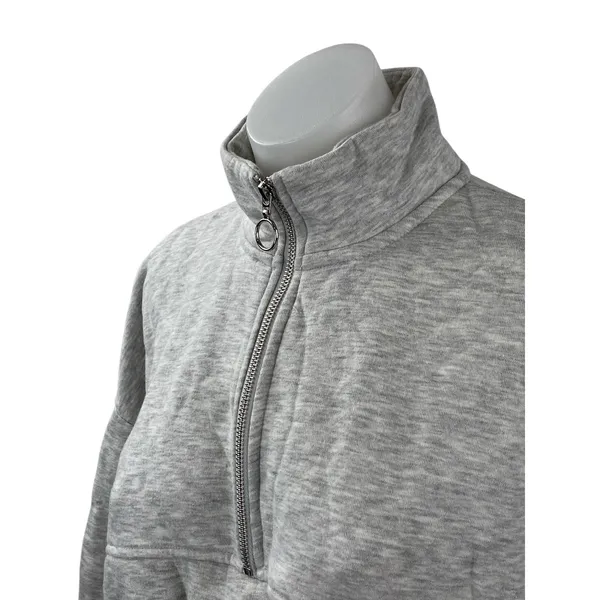 Lazy Sunday Women's Gray Fleece Half Zip Long Sleeve Crop Sweatshirt Top Size M - Image 3