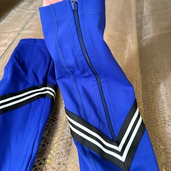 Free People Movement Cobalt Blue Zephyr Striped Leggings Small - Image 6