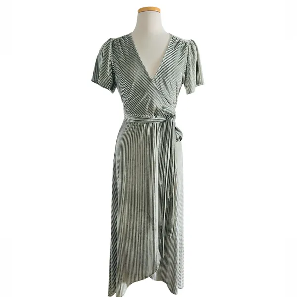 Andi Ribbed Velvet Wrap Dress by Baltic Born in the color Dusty Sage Size M NWOT - Image 2