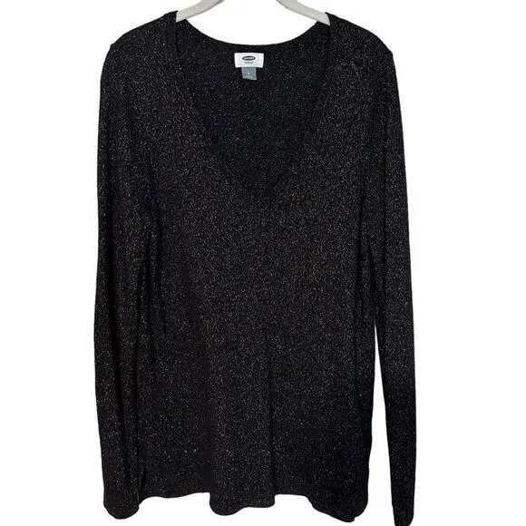 Old Navy Women's Gold‎ Metallic Long Sleeve Sweater Size Large V-Neck - Image 3