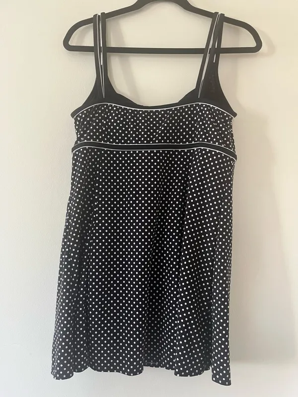Studio Works Modest polka dot swim dress one piece 14 swimsuit black white retro 1950s - Image 4