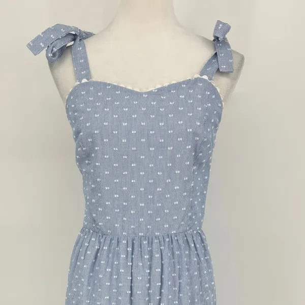 Shabby Chic Maxi Dress‎ Size 12 Blue White Striped Eyelet Lace NWT Cottagecore - Image 4