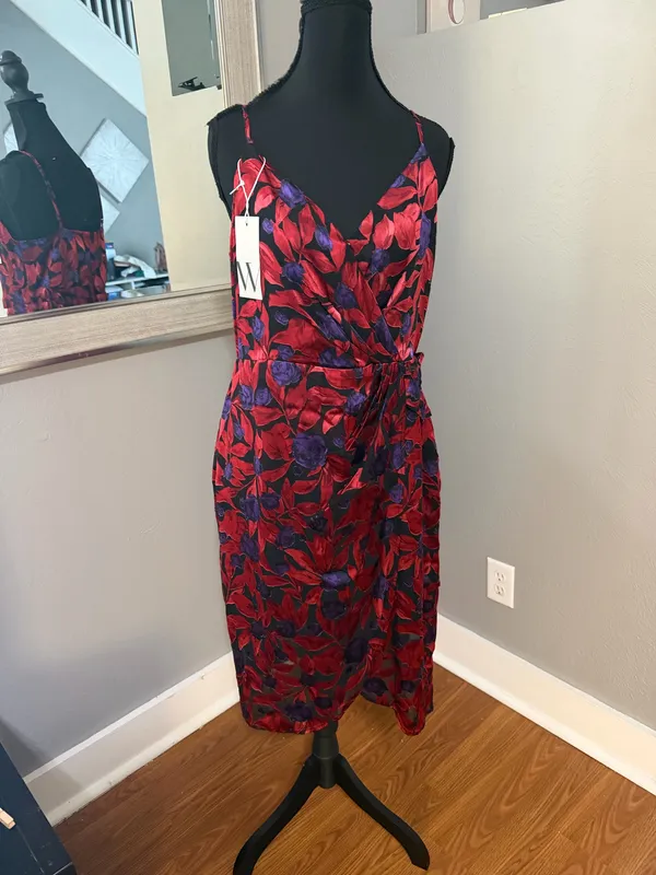 NWT Worthington burnout floral print faux wrap whimsy-goth tank dress size medium. - Image 2