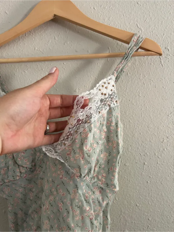 Charlotte Russe Mint Floral Lace-Trim Cami Camisole Y2K Vintage Lightweight Smal - Image 2