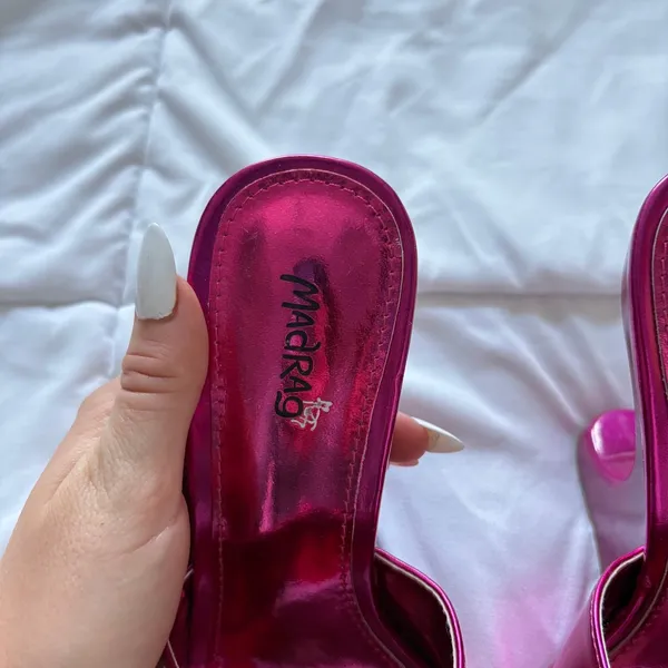 Vintage 90s Madrag Pink Architectural Wedge Sandals Sculpted Heel Mules Fuchsia - Image 3
