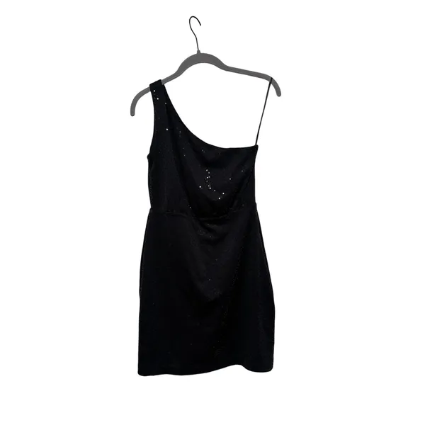 Max and Cleo Women's Black Sequin One Shoulder Mini Dress Size 2 - Image 2