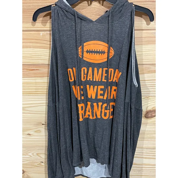 Zutter Game Day Cold Shoulder Hooded Tunic Top Orange Football Graphic Gray, M - Image 2