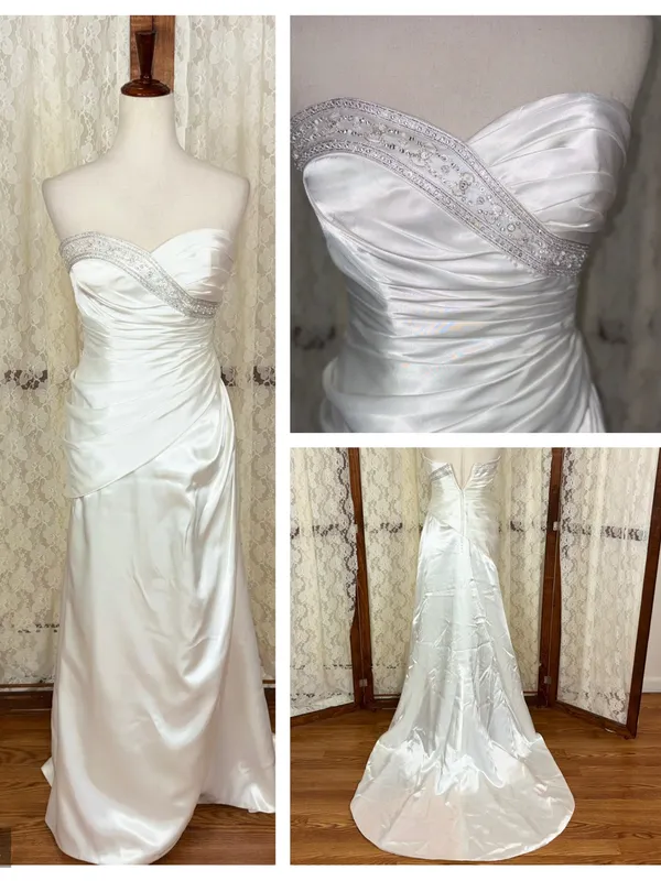 Beautiful David’s Bridal Satin Sheath Wedding Gown - Image 2