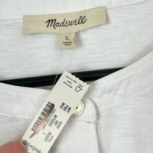 NWT Madewell Bombay Long Sleeve Henley in White - Size: Large - Image 3