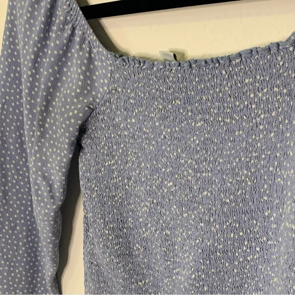 American Eagle Powder Blue Polka Dot Balloon Sleeve Smocked Crop Top Small - Image 5