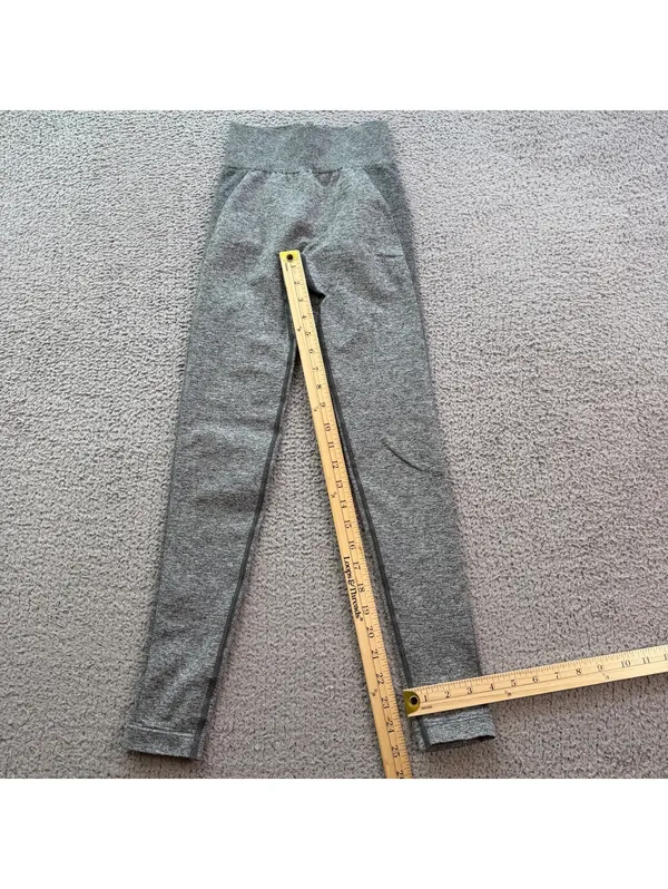 Gymshark Flex Seamless Leggings Womens Gray Marl Pink Logo Contour Workout Pants - Image 4