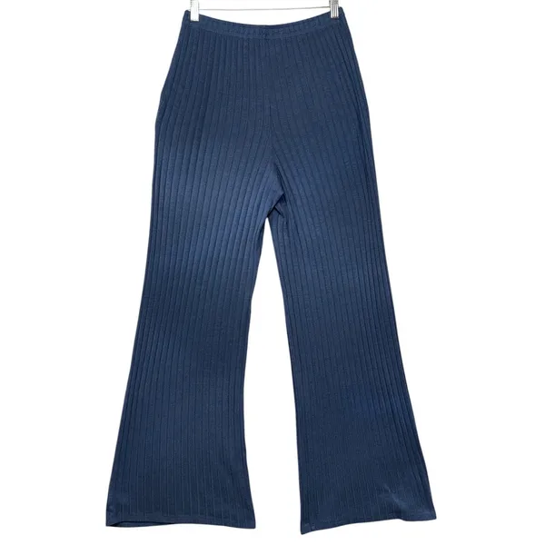State of Day Intimates Blue Ribbed Henley Pajama Set Long Sleeve Wide Leg Small - Image 12