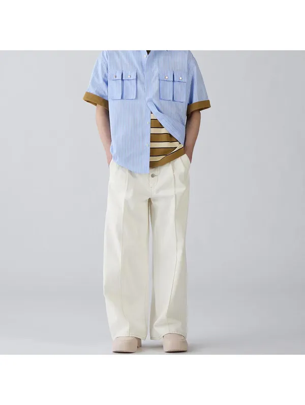 Uniqlo GU 100% Cotton Button Front Wide Leg Jeans by rokh NWT Off White Small - Image 3