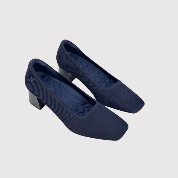 VIVAIA Melody Pro Heels Blue Square Toe Chunky Block Slip On Pumps 37.5 US 7 - Image 2