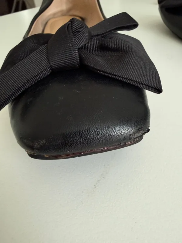 C.Paravano Black Bowknot Soft Leather Square Toe Flats Size 40 - Image 6