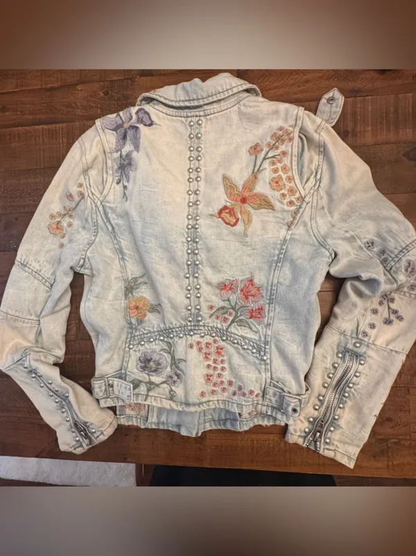 BLANK NYC Floral Embroidered Denim Moto Jacket‎ - Image 7