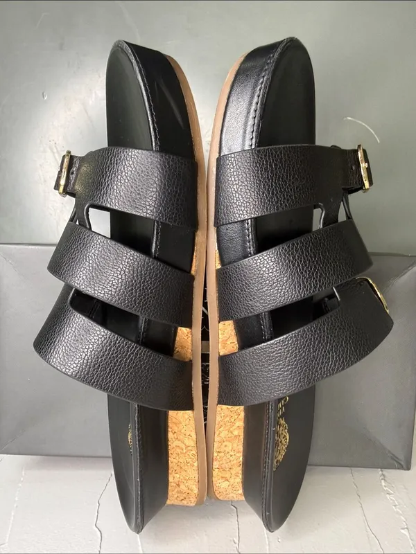 Vince Camuto Freida Black Leather Double Buckle Slide Mules - Image 5