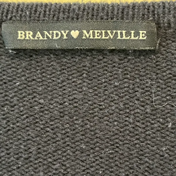 Brandy Melville Argyle V Neck Sweater Cardigan Blue White OS Cropped Preppy - Image 3