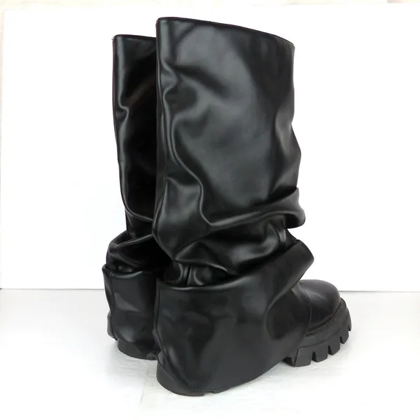 Azalea Wang Mate Boots Womens 11 Black Ruched Mid Calf Lug Sole Moto Y2K Gothic - Image 12