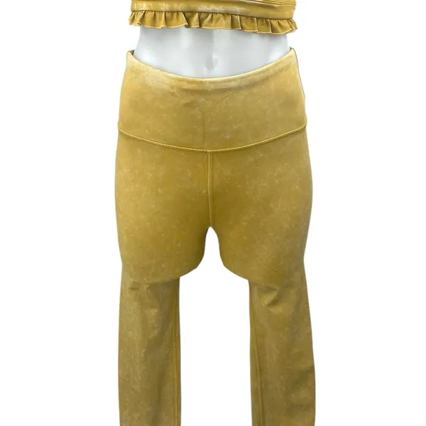 JoyLab Yellow Gold Velour Velvet Sleeveless Crop Top Leggings Pants 2 Pc Set XS - Image 5