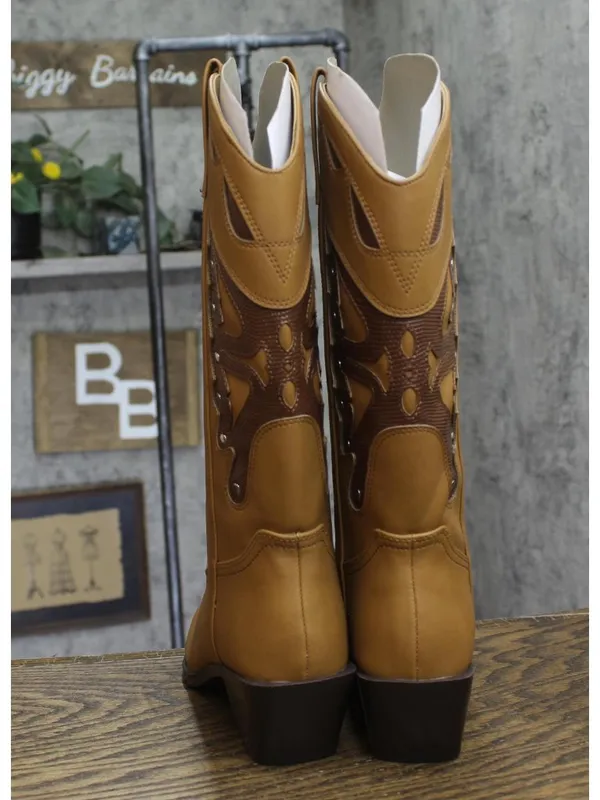 NWT Madden Girl Faux Leather Stud Pointed Toe Western Boots Natural Brown 8M - Image 13
