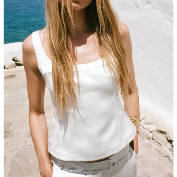 Zara NWT pearly off white ivory satin thick structured top - Image 8