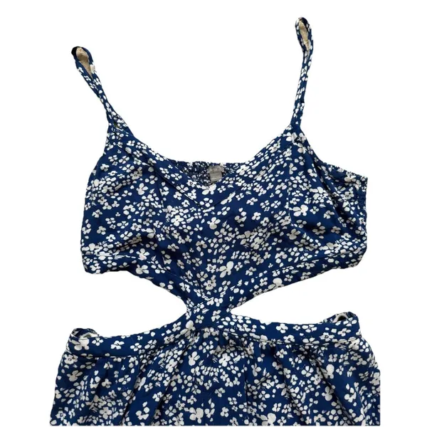 Aerie Cut Out Side Cropped Wide Leg Jumpsuit Blue Floral Women's Large Cutout L - Image 3