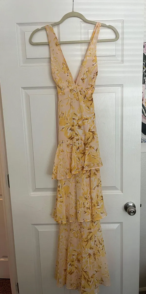 One And Only Collective Yellow Floral Ruffle Open Back Dress - Image 4