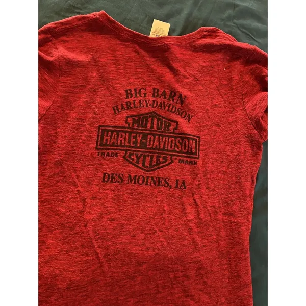 Womens Red Harley Davidson T-Shirt Des Moines, Iowa Size Small Distressed - Image 7