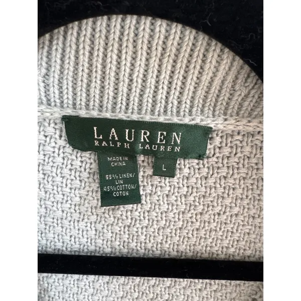 Lauren Ralph Lauren Linen‎ Cotton Cable Knit Shawl Collar Cardigan Blue Grey L - Image 3