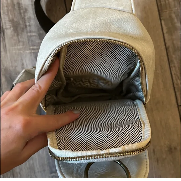 Faux Leather Crossbody Bag White - Image 4