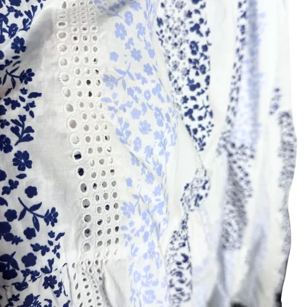 ZARA Floral Tiered Eyelet Lace Maxi Dress Medium White Blue Cottagecore Prairie - Image 7