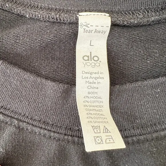 Alo Yoga Womens Cropped Raglan Sweatshirt‎ Black Raw Hem Size L Large - Image 3
