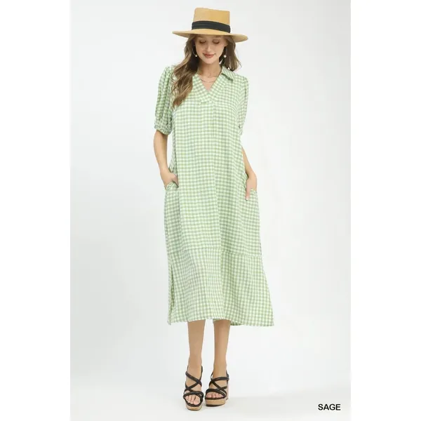 Umgee‎ Gingham Midi Dress with Side Pockets - Small - Image 4