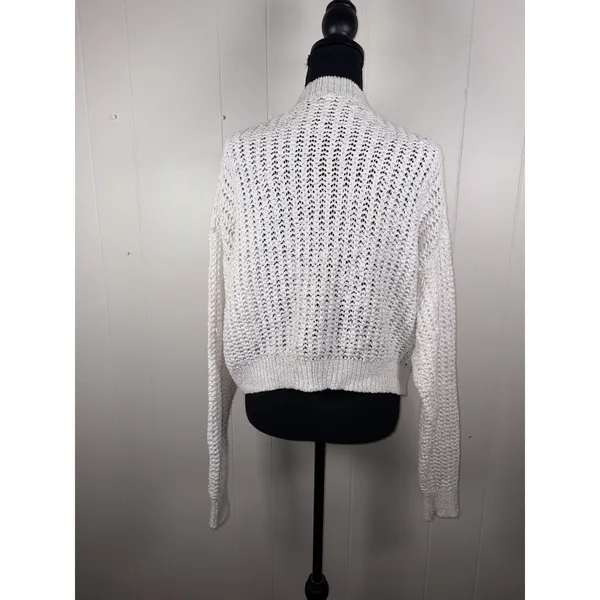 J Crew Sweater Womens XL White Cropped Cardigan Textured Pointelle‎ Coastal Chic - Image 2
