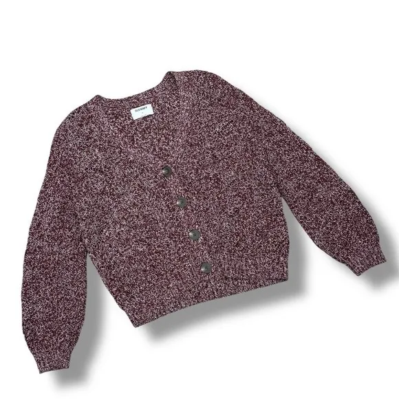 Old Navy‎ Marled Pointelle Knit V Neck Crop Cardigan Sweater Burgundy Red Small - Image 14